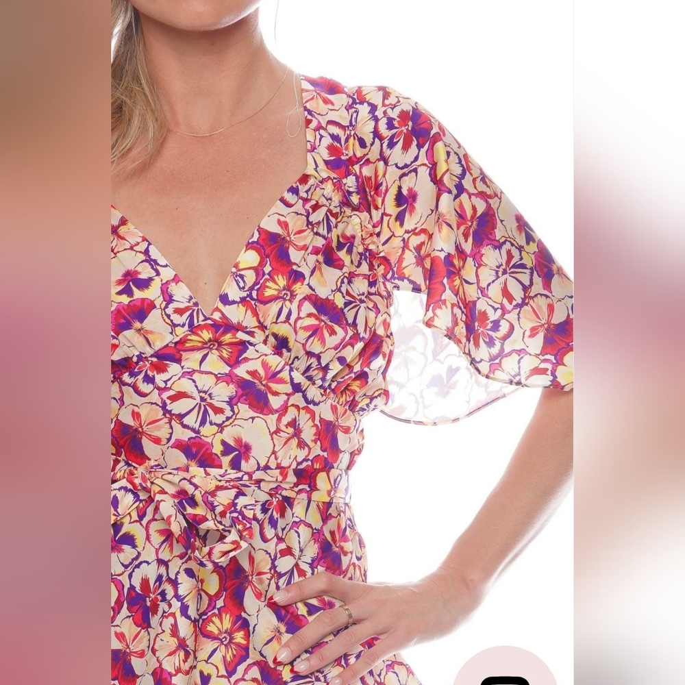 Paco Rabanne Pansy Print Feminine Flouncy Top NWT